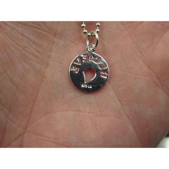 18" Sterling Silver Small Circle Believe Word Necklace Vintage Minimalist - Picture 3 of 6